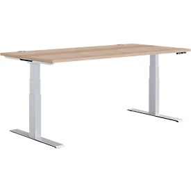 Schäfer Shop Genius Bureau MODENA FLEX, réglage électrique de la hauteur, rectangle, pied en T, L 1600 x P 800 mm, chêne/alu blanc