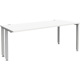 Schäfer Shop Genius Bureau MODENA FLEX, tube carré à 4 pieds, parties latérales raccourcies, L 1800 mm, blanc