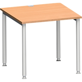 Schäfer Shop Genius Bureau MODENA FLEX, tube rond à 4 pieds, L 800 x P 800 mm, hêtre/alu blanc