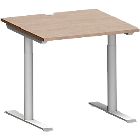 Schäfer Shop Genius Bureau MODENA FLEX, tube rond à pieds en T, L 800 x P 800 mm, décor chêne/alu blanc