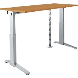 Schäfer Shop Genius Bureau PLANOVA ERGOSTYLE S, hauteur réglable électriquement, pied en C, L 1600 mm, hêtre/alu argenté, Memorymaster, passage de câbles