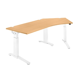 Schäfer Shop  Genius Bureautafel 135° PLANOVA ergoSTYLE, aanbouw rechts, handm. in hoogte verstelbaar, B 2165 x D 800 mm, beukenpatroon/wit 