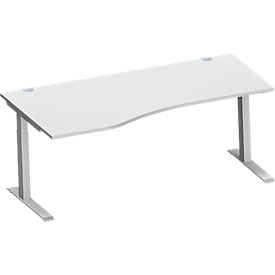 Schäfer Shop  Genius Bureautafel in vrije vorm MODENA FLEX, C-poot rechthoekige buis, B 1800 mm, aanbouw links, lichtgrijs/blank aluminium 