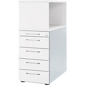 Schäfer Shop Genius Caisson haut avec module à poser, verrouillable, L 435 x P 800 x H 1092 mm, poignées carrées, blanc