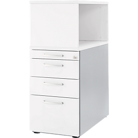 Schäfer Shop Genius Caisson sur pied avec étagère à poser, verrouillable, poignée ronde, blanc