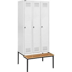 Schäfer Shop Genius Casier de vestiaires avec banc, 3 compartiments, serrure à came batteuse, gris clair/gris clair