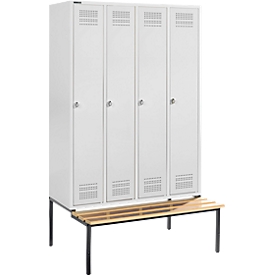 Schäfer Shop Genius Casier de vestiaires avec banc, 4 compartiments, serrure de sécurité à came batteuse, gris clair/gris clair