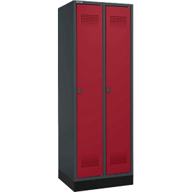 Schäfer Shop Genius Casier de vestiaires sur socle, 2 compartiments, serrure de sécurité à came batteuse, anthracite RAL 7016/rouge