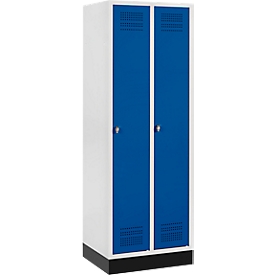 Schäfer Shop Genius Casier de vestiaires sur socle, 2 compartiments, serrure de sécurité à came batteuse, gris clair/bleu gentiane