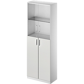 Schäfer Shop  Genius Combikast TETRIS SOLID, 6 ordnerhoogten, glazen deuren en vleugeldeuren, B 800 mm, afsluitbaar, glas/lichtgrijs/blank aluminium