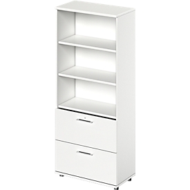 Schäfer Shop  Genius Combikast TETRIS WOOD, 5 ordnerhoogten, H 1910 mm, 2 hangmappenladen, hoogte incl. glijders, wit