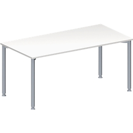 Schäfer Shop Genius conference table, rectangular, 4-leg round tube, W 1600 x D 800 x H 720-840 mm, white/white aluminum RAL 9006