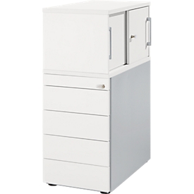 Schäfer Shop Genius Conteneur latéral avec armoire avec porte coulissante, conteneur et porte coulissante verrouillables, avec rainure de préhension, blanc 