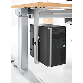 Schäfer Shop Genius CPU holder for desk e PLANOVA ERGOSTYLE, width &amp; height adjustable, powder-coated steel, white aluminum