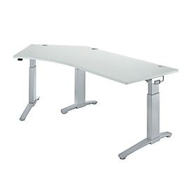 Schäfer Shop Genius desk 135° Planova Ergostyle , fijación a la izquierda, ajuste manual de la altura, ancho 2165 x fondo 800 mm , aluminio gris claro/blanco 