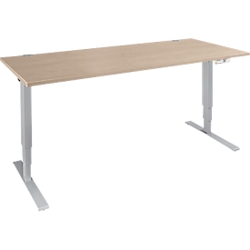 Schäfer Shop Genius desk AERO FLEX, electric height adjustable, rectangle, T-foot, W 1600 x D 800 x H 620-1280 mm, oak/white alu + memorypanel