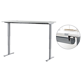 Schäfer Shop Genius desk Aero Flex, electrically height-adjustable, W 1600 x D 800 x H 620-1280 mm, light gray/white aluminum + cable duct