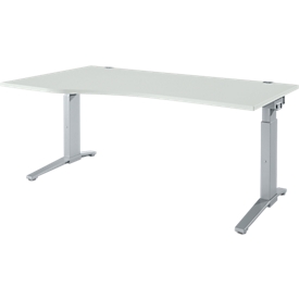 Schaefer Shop Genius desk ERGOSTYLE S, manually height-adjustable, rectangular, C-foot, left attachment, W 1800 x D 800/1000 x H 675-895 mm, light gray/white aluminum