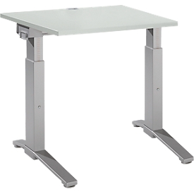 Schäfer Shop Genius desk ERGOSTYLE S, manually height-adjustable, rectangular, C-foot, W 800 x D 800 x H 675-895 mm, light gray/white aluminum