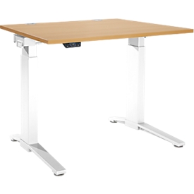 Schäfer Shop Genius desk ERGOSTYLE S, rectangular, electrically height-adjustable, single-level, C-foot, W 1200 x D 800 x H 715-1182 mm, incl. Memory Master, beech/white