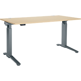 Schäfer Shop Genius desk ERGOSTYLE S, rectangular, electrically height-adjustable, single-level, C-foot, W 1600 x D 800 x H 715-1182 mm, incl. Memory Master, maple/anthracite