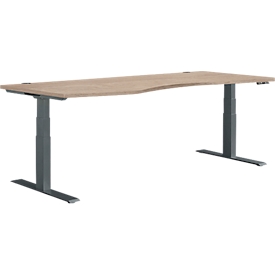 Schäfer Shop Genius desk MODENA FLEX, electrically height-adjustable, free-form, attachment left, W 1800 mm, oak/anthracite