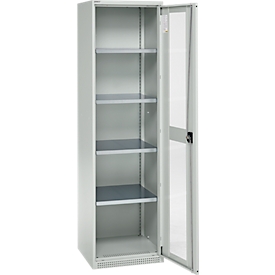 Schäfer Shop Genius double door cabinet FS, steel, viewing window, ventilation holes, W 545 x D 520 x H 1950 mm, 5 OH, light grey/light grey, up to 250 kg 