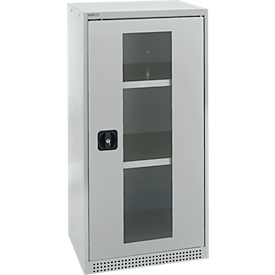 Schäfer Shop Genius dubbeldeurskast FS, staal, kijkvenster, ventilatiegaten, B 545 x D 520 x H 1105 mm, 3 OH, lichtgrijs/lichtgrijs, tot 150 kg