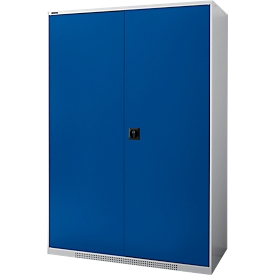 Schäfer Shop Genius dubbeldeurskast FS, staal, met ventilatieopeningen, B 1343 x D 620 x H 1950 mm, 5 OH, aluminium wit/ gentiaanblauw, tot 750 kg 