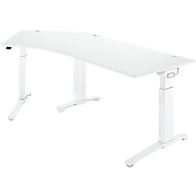Schäfer Shop Genius ERGOSTYLE S bureau, 135°, C-voet frame, linkse bevestiging, handmatig in hoogte verstelbaar, melaminehars gecoat, B 2165 x D 800 x H 675-895 mm, wit/wit