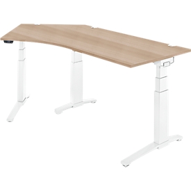 Schäfer Shop Genius ERGOSTYLE S bureau, 135°, elektrisch in hoogte verstelbaar, aanbouw links, tweetraps, C-voet, B 2165 x D 800 x H 645-1305 mm, incl. Memory Master, eiken/wit