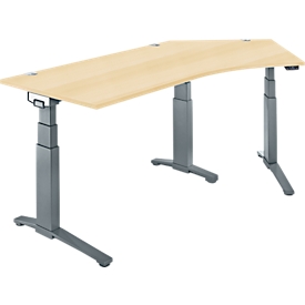 Schäfer Shop Genius ERGOSTYLE S bureau, 135°, elektrisch in hoogte verstelbaar, aanbouw rechts, tweetraps, C-voet, B 2165 x D 800 x H 645-1305 mm, incl. Memory Master, ahorn/antraciet