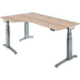 Schaefer Shop Genius ERGOSTYLE S bureau, 90°, aanbouw links, elektrisch in hoogte verstelbaar, C-voet, tweetraps, B 2000 x D 800 x H 645-1305 mm, incl. Memory Master, eiken/antraciet