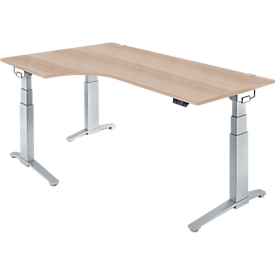 Schaefer Shop Genius ERGOSTYLE S bureau, 90°, aanbouw links, elektrisch in hoogte verstelbaar, C-voet, tweetraps, B 2000 x D 800 x H 645-1305 mm, incl. Memory Master, eiken/blank aluminium