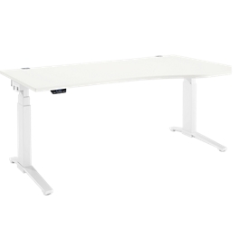 Schäfer Shop Genius ERGOSTYLE S bureau, elektrisch in hoogte verstelbaar, aanbouw rechts, tweetraps, C-voet, B 1800 x D 800/1000 x H 645-1305 mm, incl. Memory Master, wit/wit