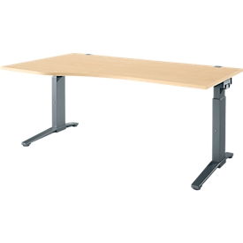 Schäfer Shop Genius ERGOSTYLE S bureau, handmatig in hoogte verstelbaar, rechthoekig, C-poot, bevestiging links, B 1800 x D 800/1000 x H 675-895 mm, ahorn/antraciet