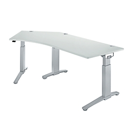 Schäfer Shop Genius ERGOSTYLE S desk, 135°, left-hand extension, manually height-adjustable, W 2165 x D 800 mm, light gray/white aluminum