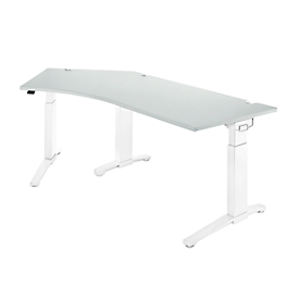 Schäfer Shop Genius escritorio 135° Planova Ergostyle , fijación a la izquierda, ajuste de altura manual, ancho 2165 x fondo 800 mm , gris claro/blanco 