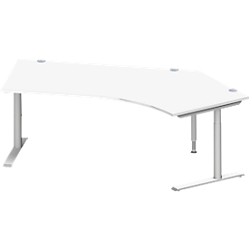 Schäfer Shop Genius escritorio angular MODENA FLEX 135°, fijación derecha, tubo redondo con pata en C, An 2165 mm, blanco