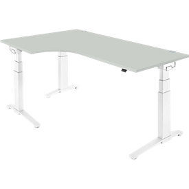 Schäfer Shop Genius escritorio angular PLANOVA ERGOSTYLE, regulable en altura eléctricamente, ángulo de 90° a la izquierda, pie C, W 2000 mm, gris claro/blanco