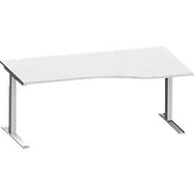 Schäfer Shop Genius escritorio de forma libre MODENA FLEX, tubo rectangular con pie en C, ancho 1800 mm, fijación a la derecha, aluminio gris claro/blanco