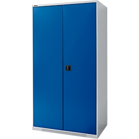 Schäfer Shop Genius Flügeltürenschrank FS, Stahl, mit Belüftungslöchern, B 1055 x T 620 x H 1950 mm, 5 OH, Weißalu/Enzianblau, bis 500 kg 