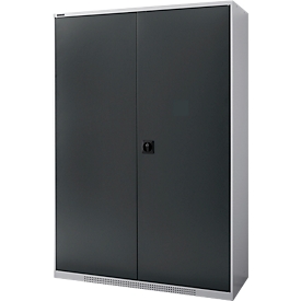 Schäfer Shop Genius Flügeltürenschrank FS, Stahl, mit Belüftungslöchern, B 1343 x T 520 x H 1950 mm, 5 OH, Weißalu/Anthrazitgrau, bis 750 kg