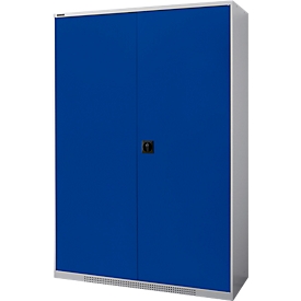Schäfer Shop Genius Flügeltürenschrank FS, Stahl, mit Belüftungslöchern, B 1343 x T 520 x H 1950 mm, 5 OH, Weissalu/Enzianblau, bis 750 kg