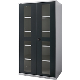 Schäfer Shop Genius Flügeltürenschrank FS, Stahl, Sichtfenster, Lüftungslöcher, B 1055 x T 620 x H 1950 mm, 5 OH, Weissalu/Anthrazitgrau, bis 500 kg 