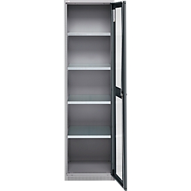 Schäfer Shop Genius Flügeltürenschrank FS, Stahl, Sichtfenster, Lüftungslöcher, B 545 x T 520 x H 1950 mm, 5 OH, Weißalu/Anthrazitgrau, bis 250 kg 