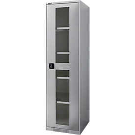 Schäfer Shop Genius Flügeltürenschrank FS, Stahl, Sichtfenster, Lüftungslöcher, B 545 x T 620 x H 1950 mm, 5 OH, Weißalu/Weißalu, bis 250 kg