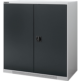 Schäfer Shop Genius Flügeltürschrank FS, Stahl, mit Belüftungslöchern, B 1055 x T 420 x H 1105 mm, 3 OH, weißaluminium/anthrazitgrau, bis 450 kg