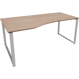 Schäfer Shop Genius Freiformschreibtisch MODENA FLEX, Bügelfuß, manuell höhenverstellbar, Ansatz links, B 1800 mm, Eiche-Dekor