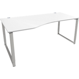 Schäfer Shop Genius Freiformschreibtisch MODENA FLEX, Bügelfuß, manuell höhenverstellbar, Ansatz links, B 1800 mm, weiß 
